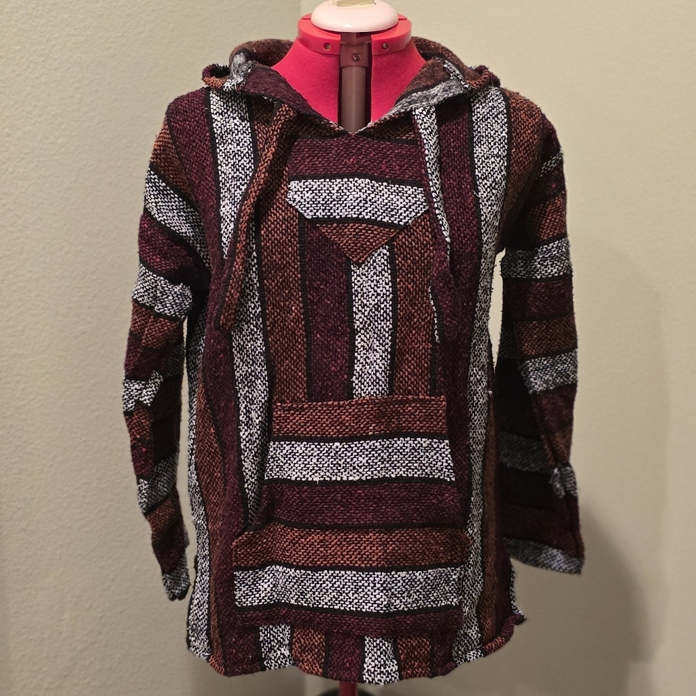 Cozy Baja skater hippie striped pullover hoodie